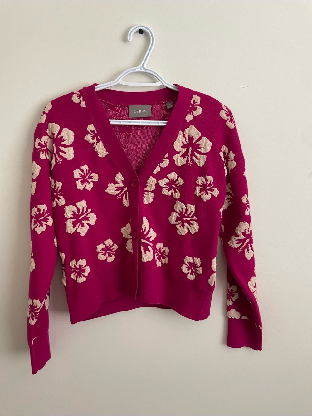 Cyrus Fuchsia Floral V-Neck Button Cardigan